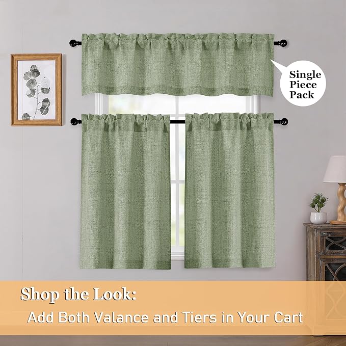 OWENIE Sage Green Valances for Windows 1 Pcs 24 Inch Length, Light Filtering - Image 6