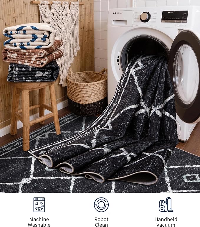YIHOUSE Moroccan Rugs for Living Room, 6x9 Black and White Aztec Area Rug - Image 5