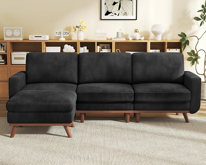 Vesgantti 97" Modular Sectional Sofa Black, L-Shaped Couch by Vesgantti