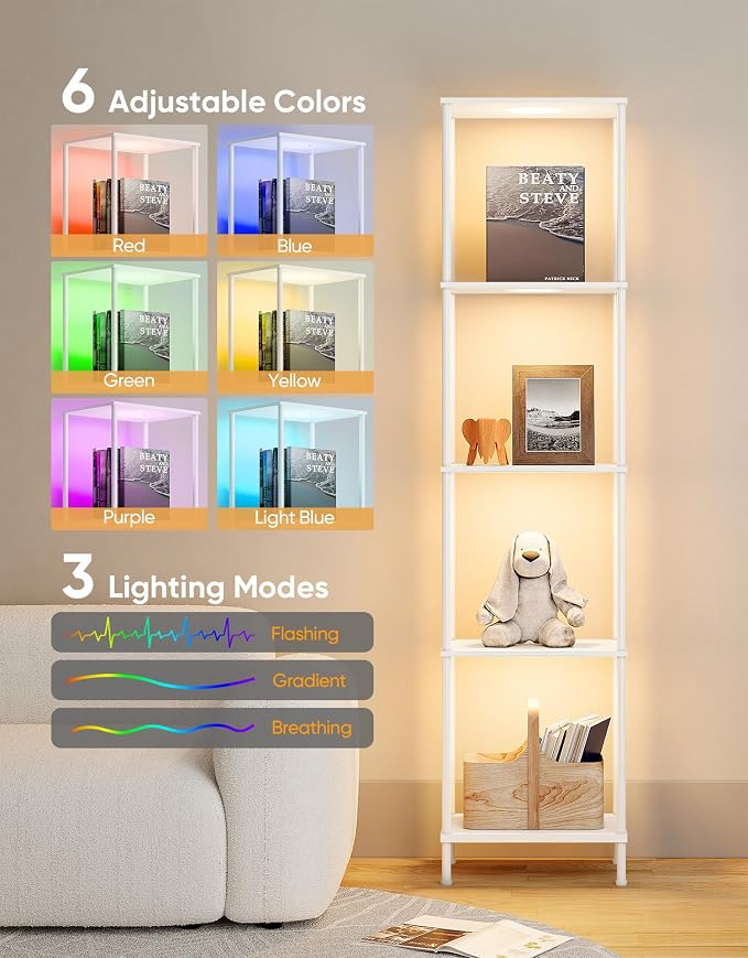 Display Shelf with RGBCW Light, Color Changing Curio Cabinet Floor Lamp with - Image 5