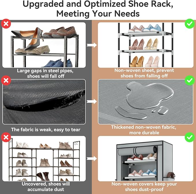 ROJASOP Shoe Rack with Covers 10 Tier Large Shoe Organizer Tall Shoe Closet - Image 7