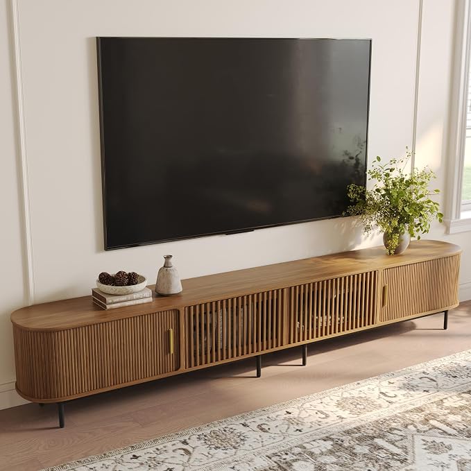 POVISON Fully-Assembled Sliding Tambour Door TV Stand, Mid Century Modern TV by POVISON