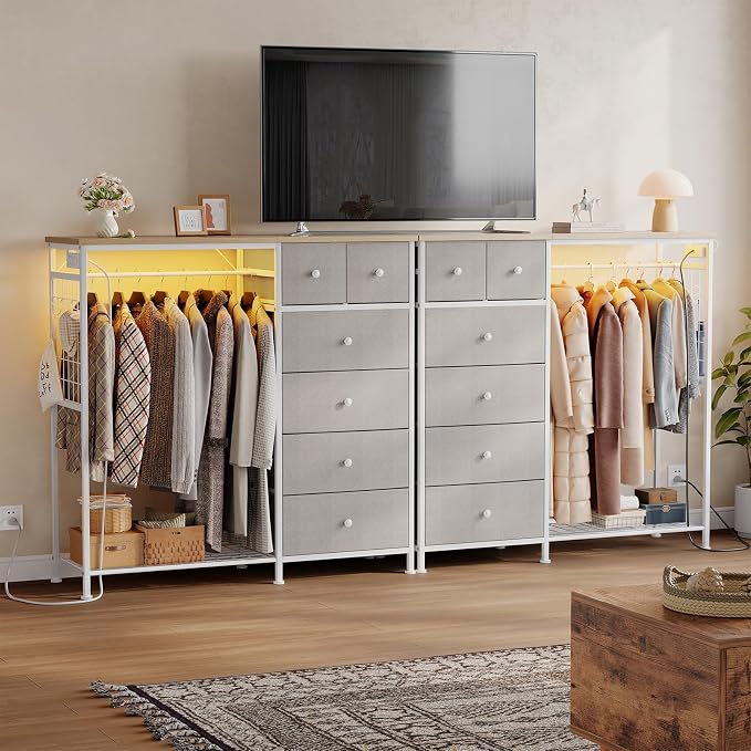 DUMOS Dresser for Bedroom with Hanging Rack, 6 Drawer Fabric Dresser with - Image 9