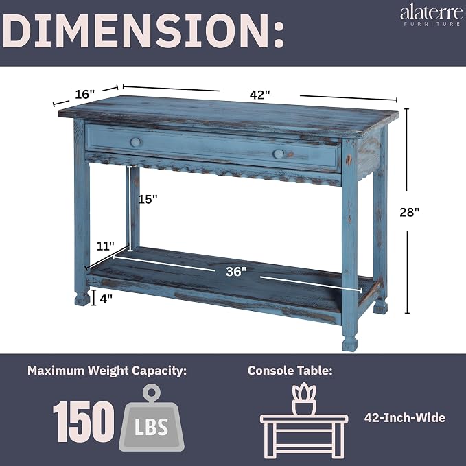 Alaterre Furniture Rustic Cottage Media Console Table, Antique Blue - Image 3