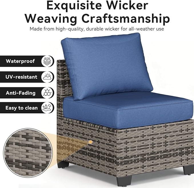 Aoxun Patio Furniture Set, Widen Armrests Wicker Outdoor Sectional - Image 7