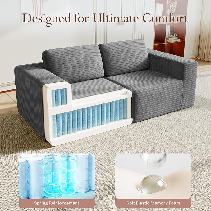Vesgantti 80" Modular Sectional Sofa, Corduroy Cloud Couch - Image 4