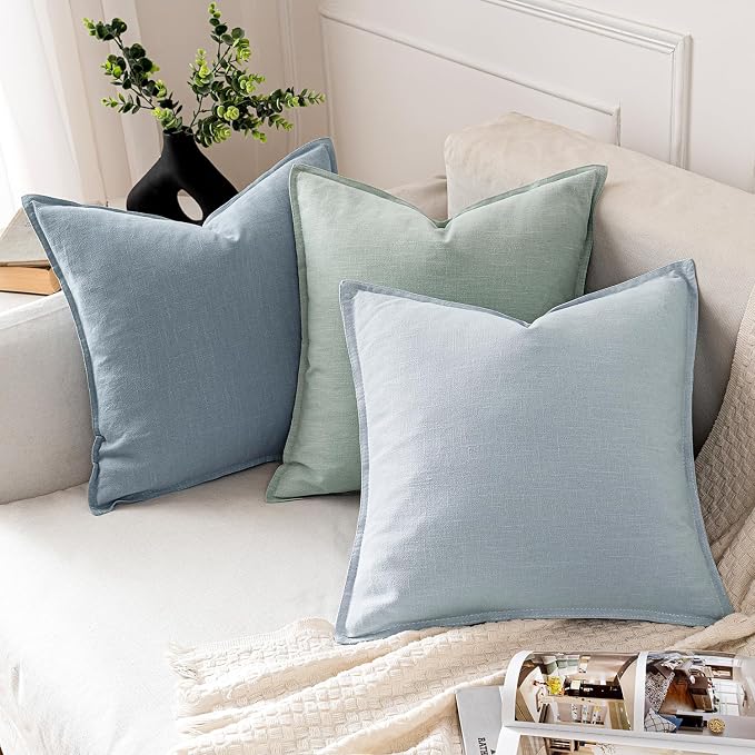 MIULEE Decorative Linen Pillow Covers 20x20 Inch Light Blue ​Boho Farmhouse​ - Image 4