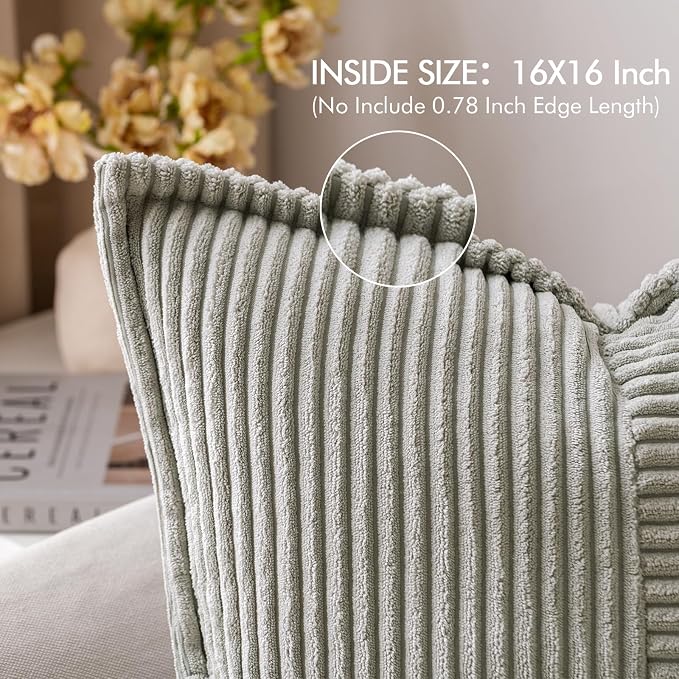 MIULEE Light Grey Corduroy Pillow Covers 16x16 Inch - Image 2