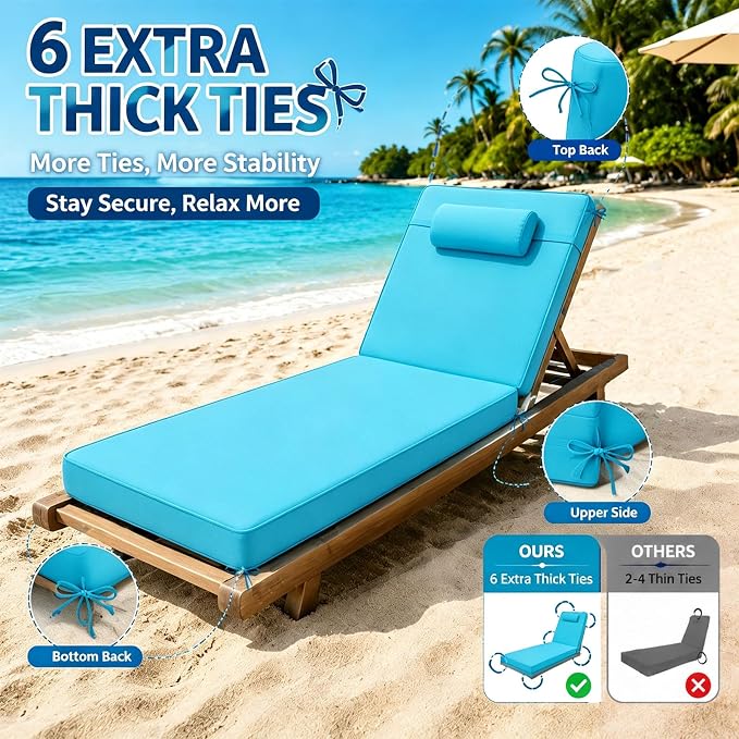 Chaise Lounge Cushion for Outdoor Furniture, Waterproof, Fade-Resistant and - Image 4