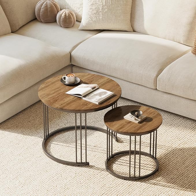 Garden 4 you Nesting Coffee Table, 23.6" Round Coffee Table Set of 2, Wooden - Image 4