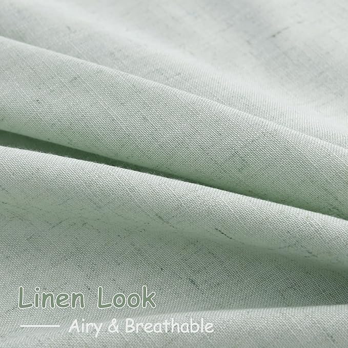 Nanspring Aqua Green Linen Curtains Semi Sheer 96 Inches Long 2 Panels Set - Image 5