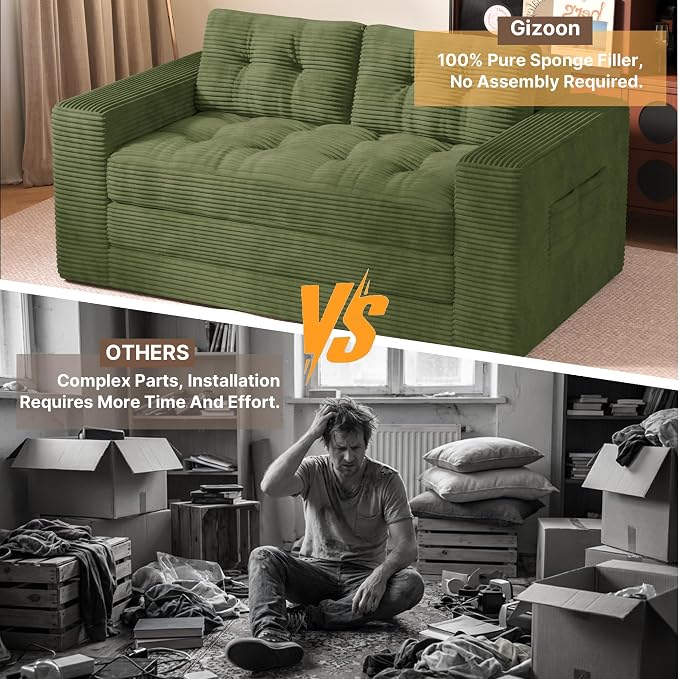 Gizoon Convertible Futon Sofa Bed, Aesthetic Portable Corduroy Sleeper Sofa - Image 9