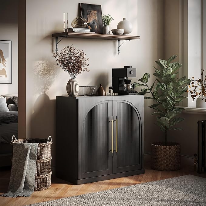 BELLEZE Modular Sideboard with Double-Arc Wood Doors, Small Arched Buffet by BELLEZE