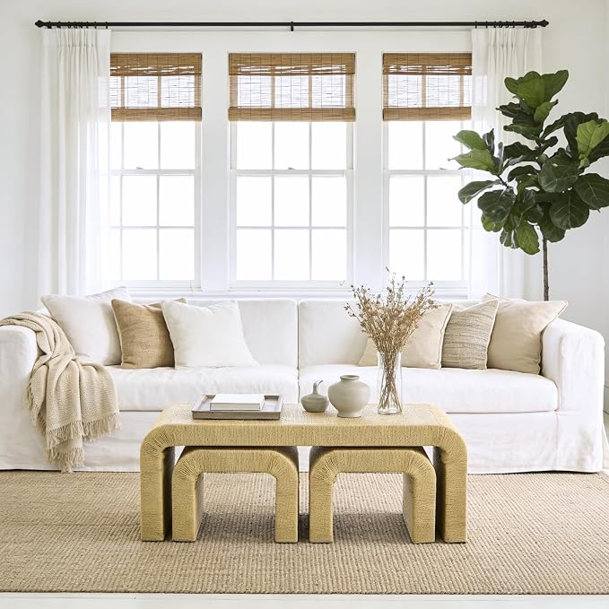LZAREAL 3-Piece Nesting Woven Rope Coffee Table Set, Modern Coastal Center - Image 6
