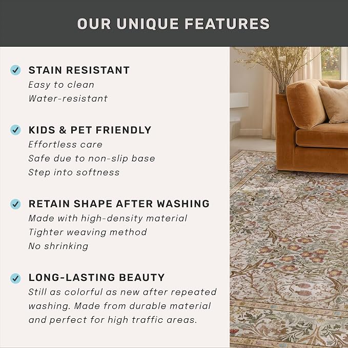 Vintage 4x6 Entryway Rug, Washable Area Rugs - Image 7