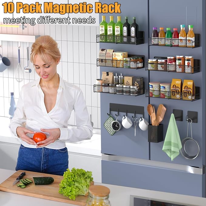 Magnetic Spice Rack for Refrigerator, 10 Pack 100% Metal Strong Magnet Shelf - Image 6