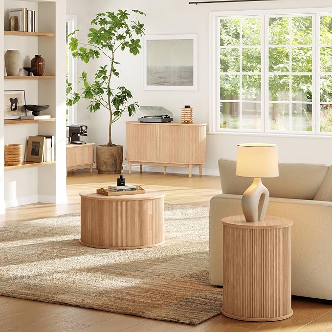 LINSY HOME Round Fluted End Table, Tall Side Table - Image 7