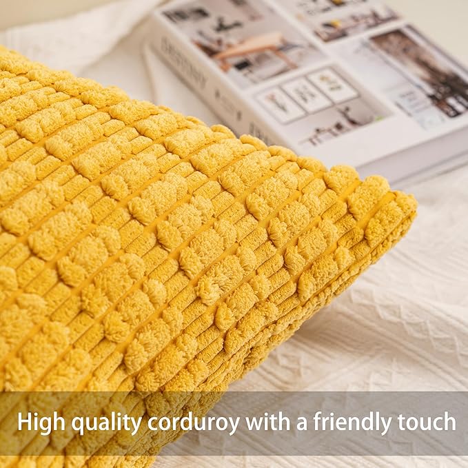 Pack of 2 Corduroy Decorative Throw Pillow Covers 20x20 InchSoft Boho Striped - Image 3