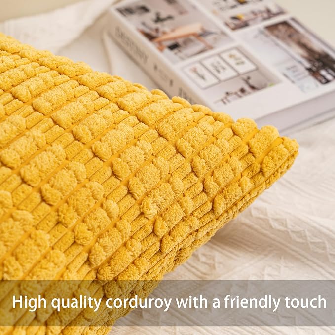 Pack of 2 Corduroy Decorative Throw Pillow Covers 24x24 InchSoft Striped Pillow - Image 2