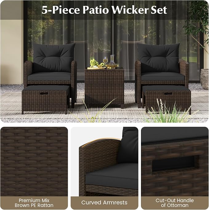 Tangkula 5 Pieces Patio Conversation Set, PE Wicker Rattan Outdoor Furniture Set - Image 8