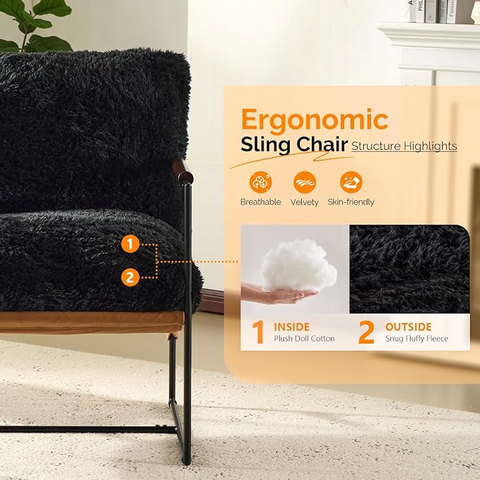VINGLI 28" Wide Plush Upholstery Sling Modern Accent Chairs Set of 2, Cute - Image 5