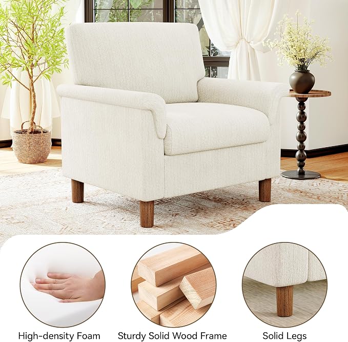 Mid Century Modern Accent Chair, Chenille Comfy Living Room Arm Chairs - Image 4