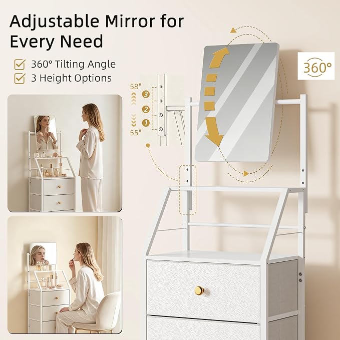 HIGDBFE 4-Drawer Dresser with Mirror, Vanity with 2-Tier Shelves, Fabric Chest - Image 4