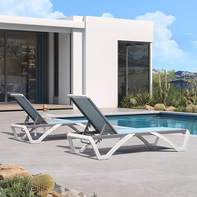 PURPLE LEAF Patio Chaise Lounge Chair Set of 3 Outside Aluminum Plastic - Image 3