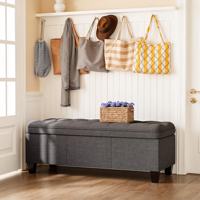 YESHOMY 47 Inches Ottoman with Storage, Storage Bench with Legs, Ottomans - Image 5