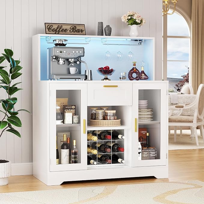 Unikito Wine Bar Cabinet with LED Light, Liquor Cabinet with Wine Rack and by Unikito