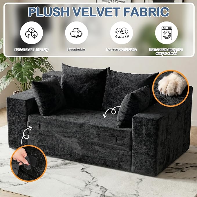 Boneless Loveseat Sleeper Sofa Bed, 3-in-1 Convertible Sofa Bed and Floor Futon - Image 3