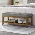 24KF Large Rectangular Upholstered Tufted Linen Fabric Ottoman Bench, Padded by WEMARTHOMEDECOR