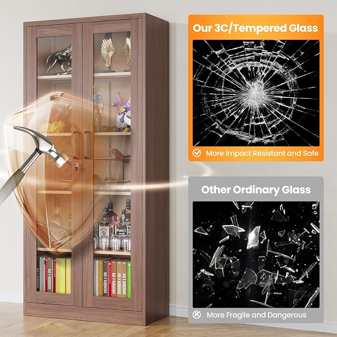 Locking Display Cabinet with Glass Door, 71”H Metal Curio Cabinets with - Image 4