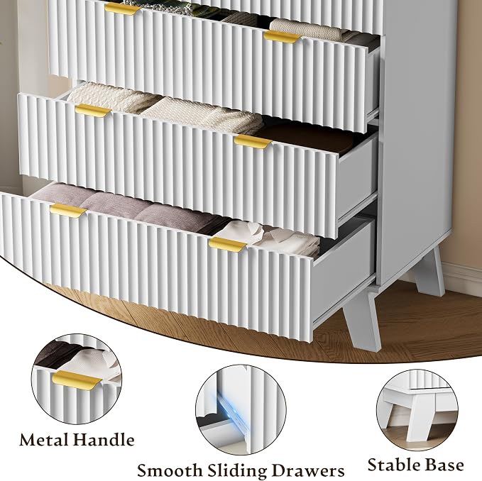 BORNOON 46" Tall Dresser for Bedroom, 6-Drawer Fluted Chest of Drawers - Image 5