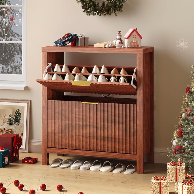 YOMILUVE Shoe Cabinet Storage for Entryway, Fluted Shoe Cabinet - Image 8