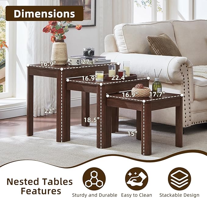 Joaxswe Farmhouse Nesting Tables Set of 3, Living Room Table Set - Image 2