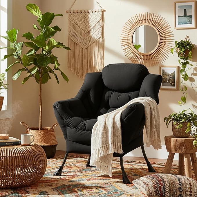 Welnow Black Single Lazy Chair for Living Room, Modern Reading Accent Chair - Image 9