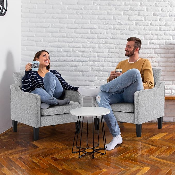 VINGLI Accent Chairs Set of 2 Gray Living Room Chairs Reading Chair - Image 7