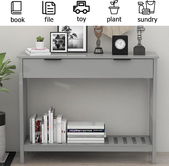 TaoHFE Entryway Table with Storage, Modern Sofa Table with Slatted Frame - Image 4