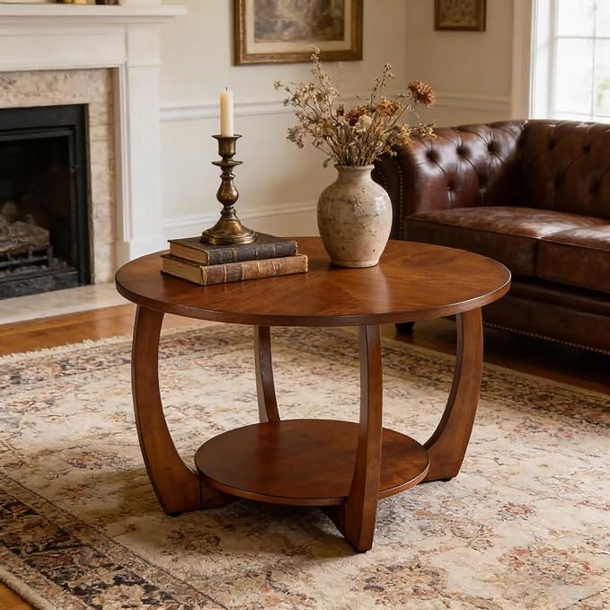 29.5" Round Coffee Table, 2-Tier Circle Coffee Table - Image 5