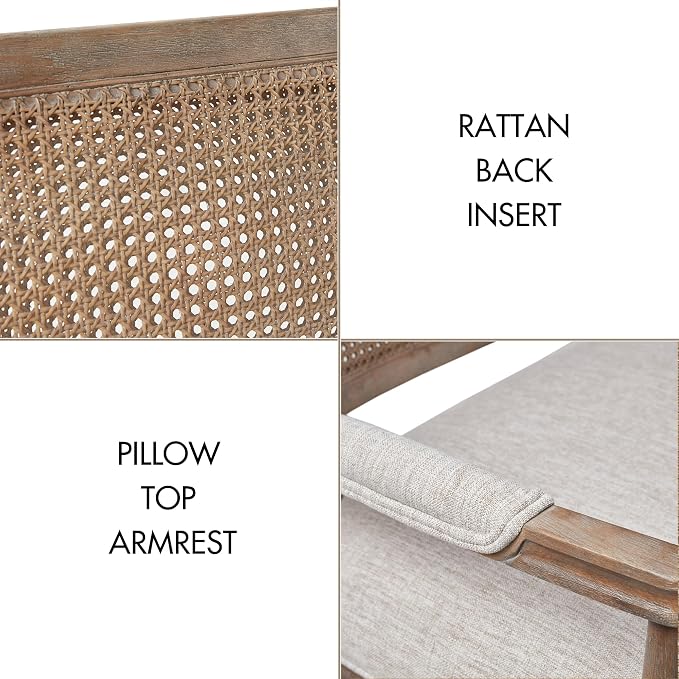 Madison Park Willshire Natural Rattan Settee, Upholstered Seat - Image 4