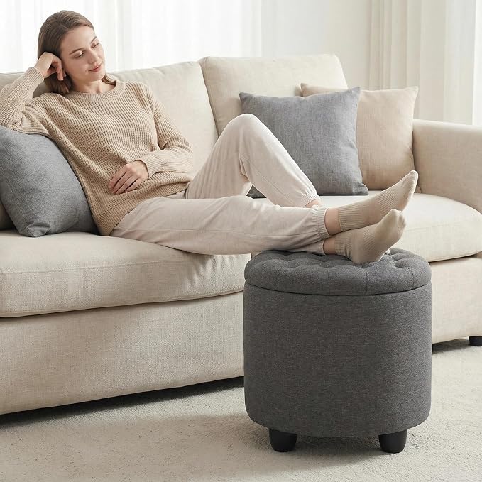 Furniliving 19 Inch Storage Round Ottoman, Footstools - Image 10
