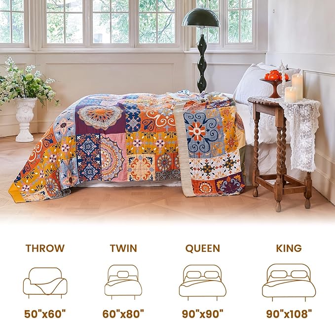 MSGKV Boho Throw Blanket for Bed 90"x90" 100% Cotton Blanket Spring Breathable - Image 5