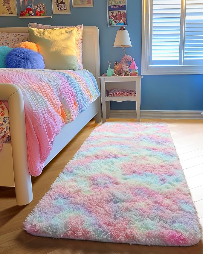 PAGISOFE Rainbow Runner Rugs for Girls Bedroom Hallway Plush Fluffy Rug 2x6 Ft - Image 3