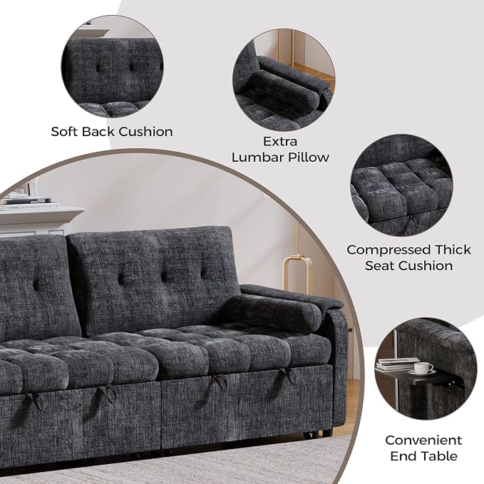 Convertible Sleeper Sofa Bed, 86 Inch Chenille Pull Out Couch - Image 3