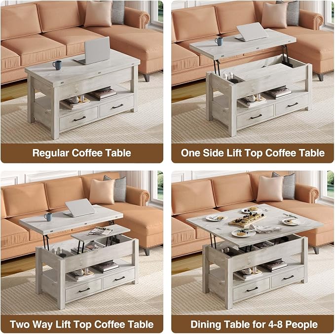 Rolanstar Coffee Table Lift Top, Converts to Dining Table - Image 5