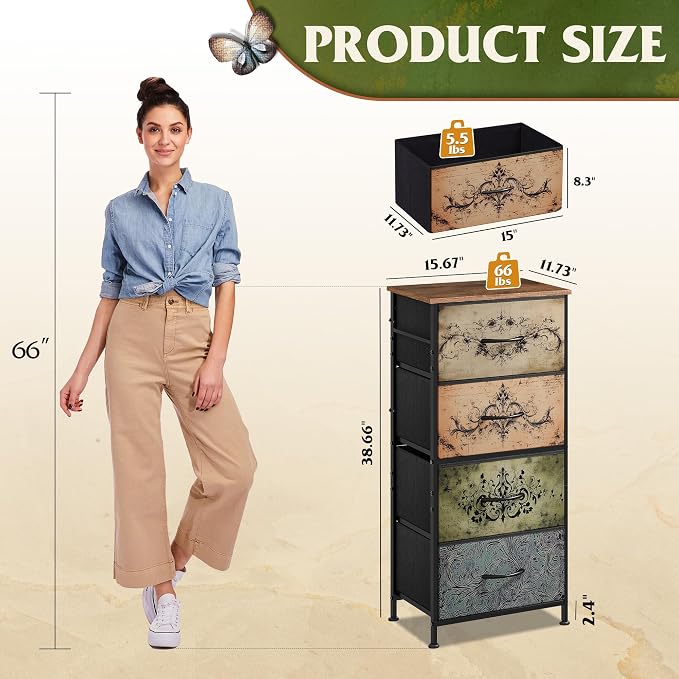 WLIVE Dresser with 4 Drawers, Storage Tower, Organizer Unit, Fabric Dresser - Image 3