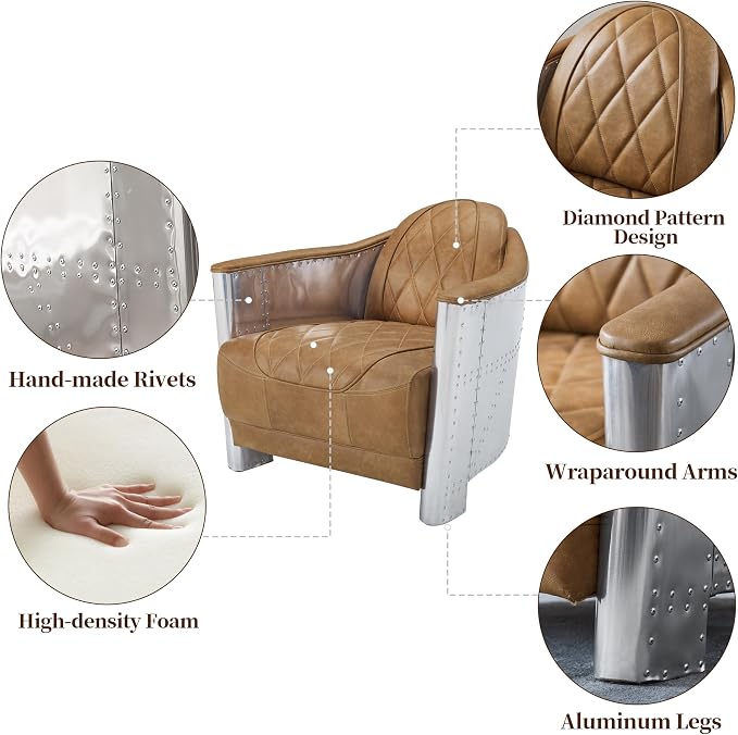 Art Leon Genuine Leather Accent Chair, Mid Century Industrial Armchair - Image 4