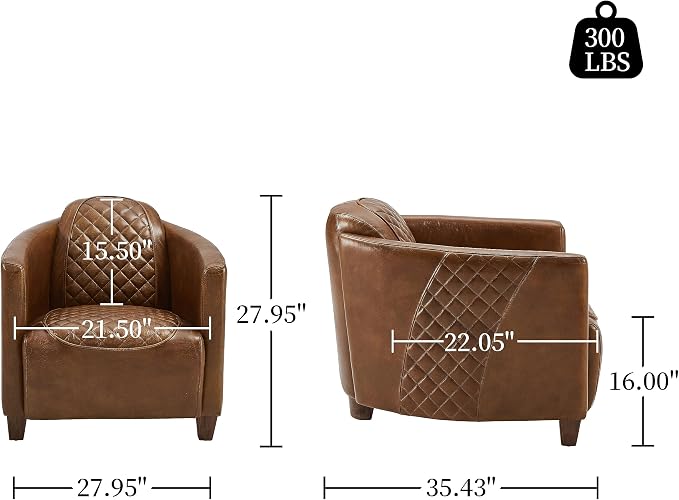 Art Leon Genuine Leather Chair, Mid Century Industrial Accent Arm Chair - Image 3