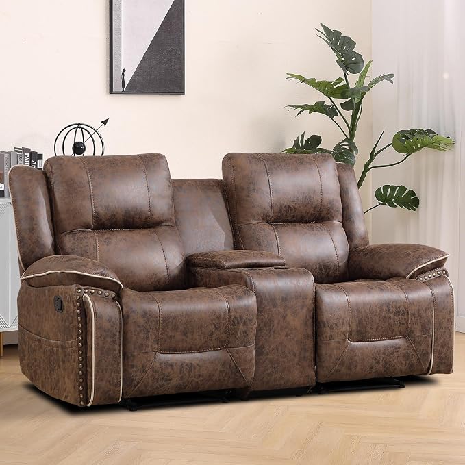 EBELLO Faux Leather Manual Recliner Loveseat, 2 Seater Reclining Sofa Chair - Image 7